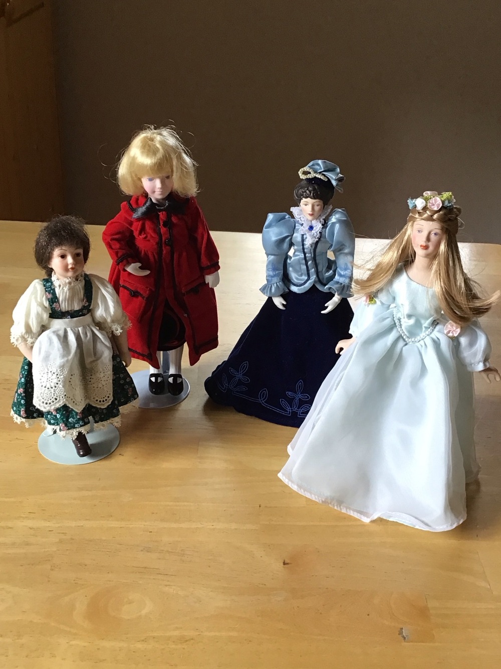 Avon Porcelain Doll Set - White, Blue, Red, Green Outfits
